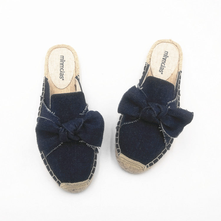 Women's Embroidered Bow Knot Flat Lazy Slippers