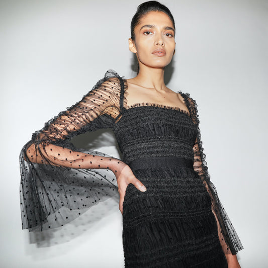 High-End Polka Dot Mesh Chiffon Dress