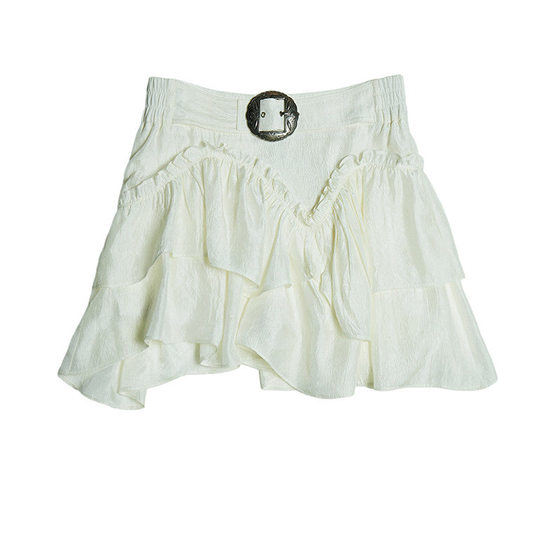 Vintage Low-Rise Embossed White Skirt