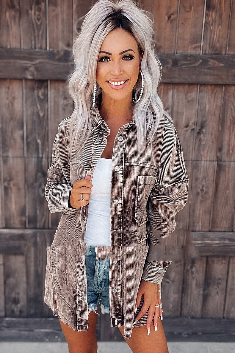 Distressed Corduroy Shirt Jacket