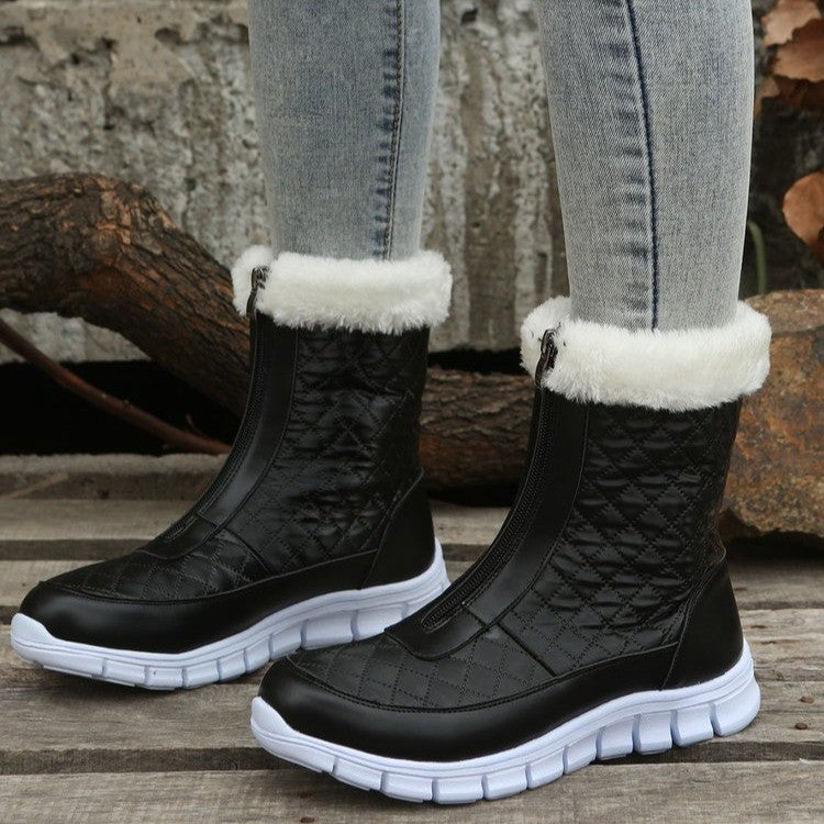 Black Boots For Women Shoes - Warm Combat Boots With Front Zipper