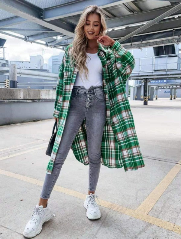 Lengthened Plaid Women's Shirt