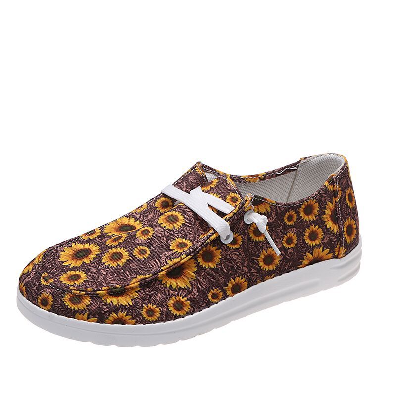 Sunflower Print Flat Casual Canvas Shoes