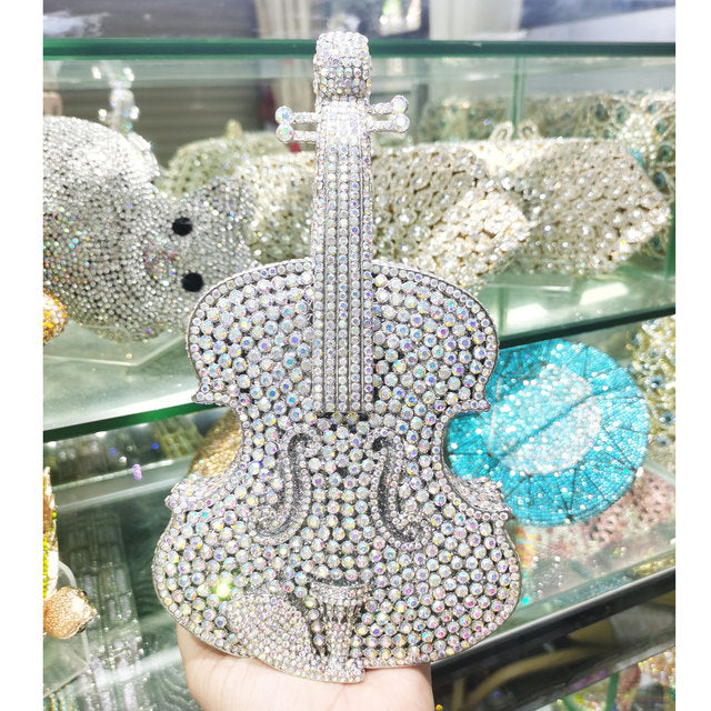 Luxury Violin Crystal Evening Handbag For Women