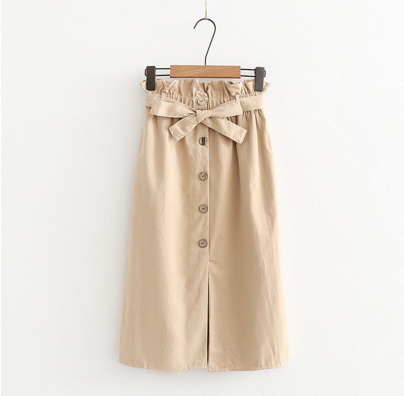 Strap-Belt Button Skirt