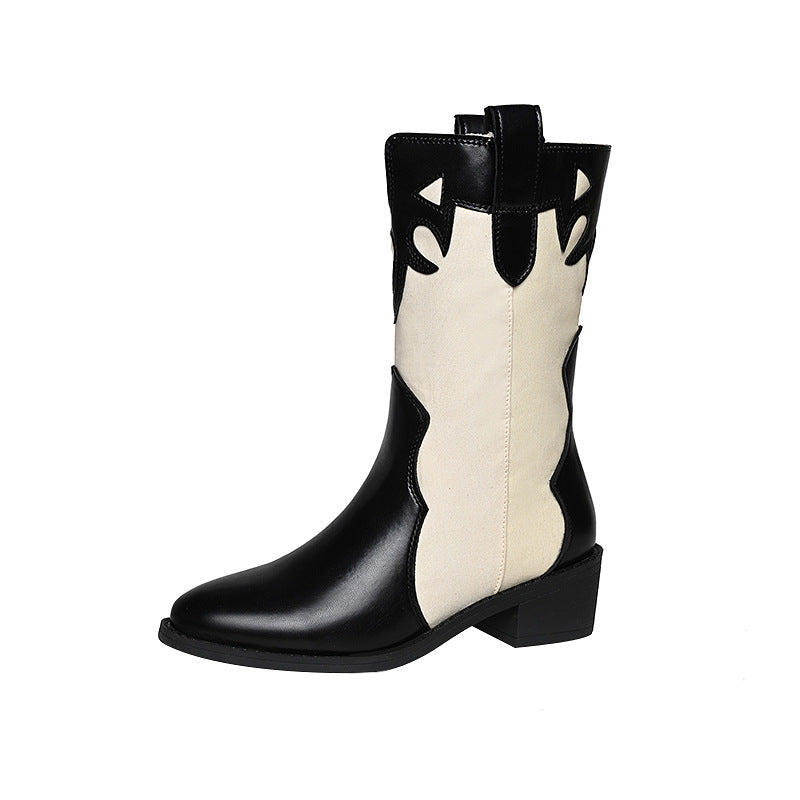 Women's Cowboy Boots - Low-Heel Mid-Calf Shoes