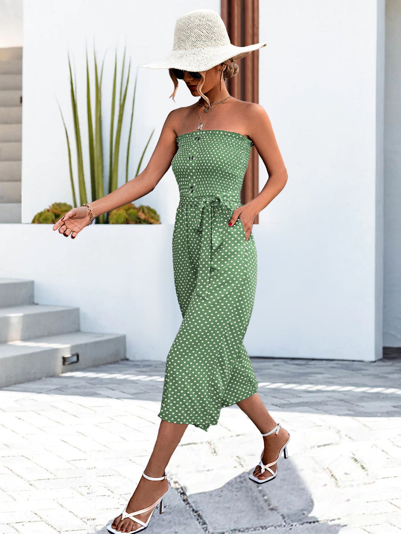 Female Button Pull Polka Dot Bra Jumpsuit