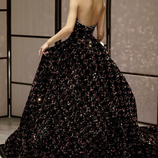 Drag-Tail Temperament Sequins Performance Dress
