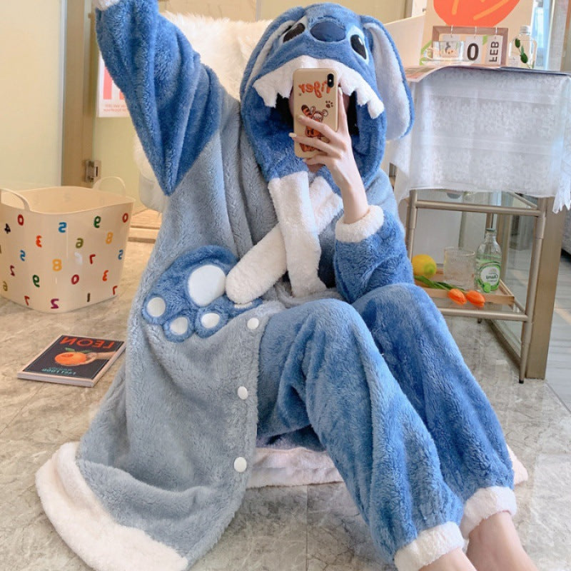 Plush Flannel Cartoon Cute Hooded Pyjamas