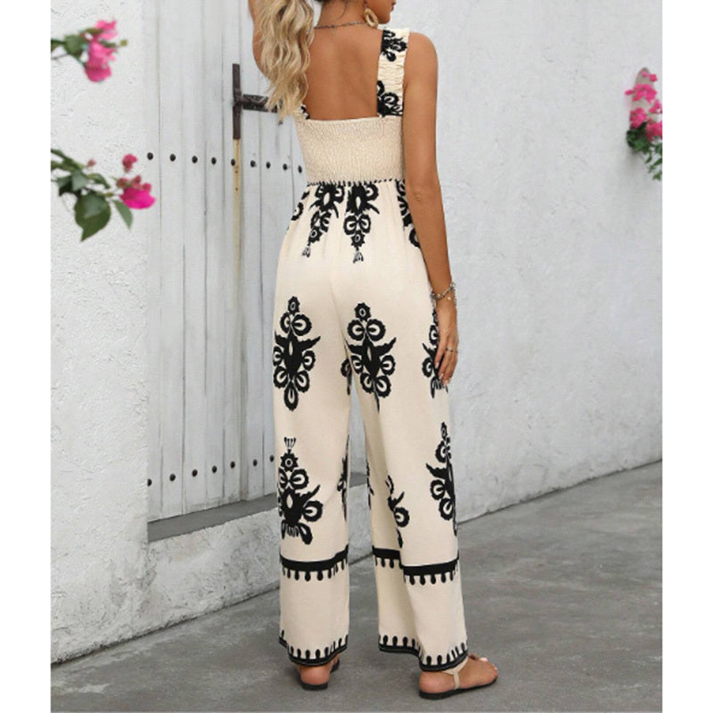 Boho Wide-Leg Jumpsuit With Pockets - US Only