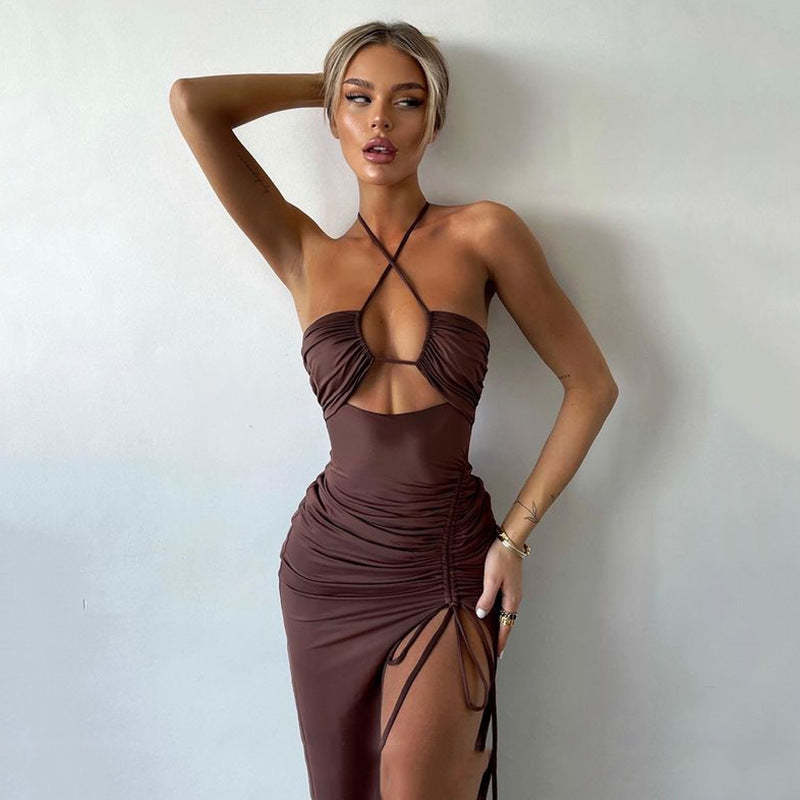 Lace-Up Split Long Dress