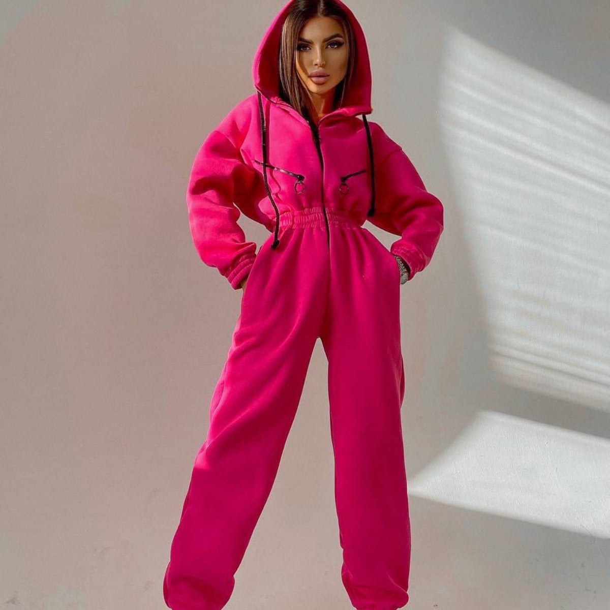 Women's Casual Hooded Jumpsuit - One-Piece Suit