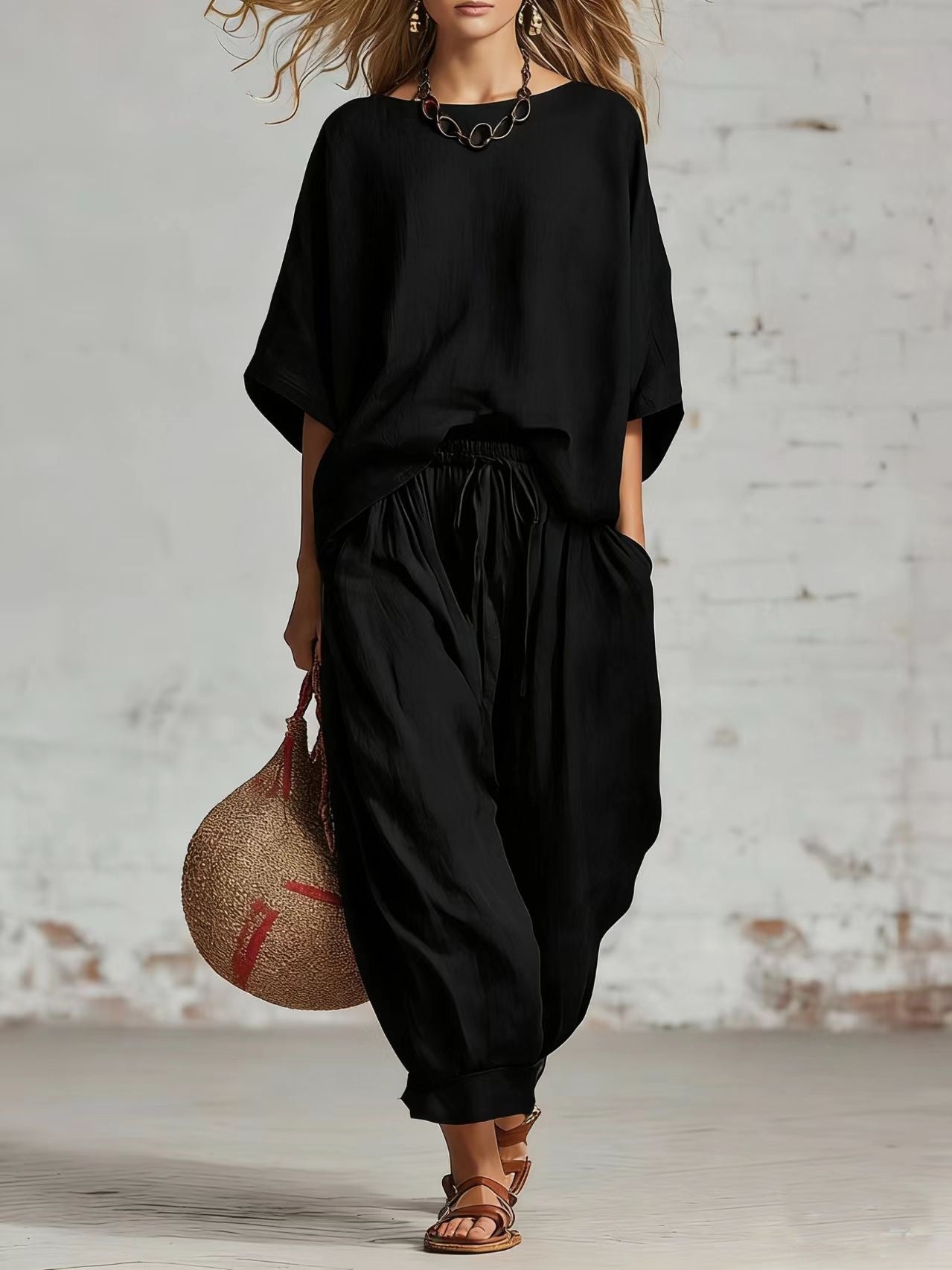 Women's Solid Color Loose Casual Set