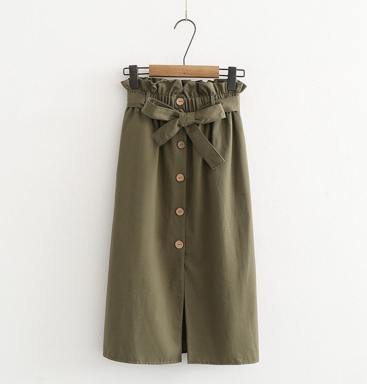 Strap-Belt Button Skirt