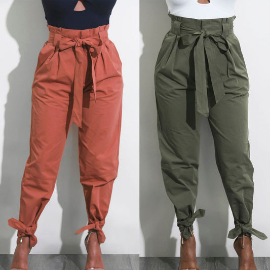 Calofe Loose-Bow Ruffle Pants