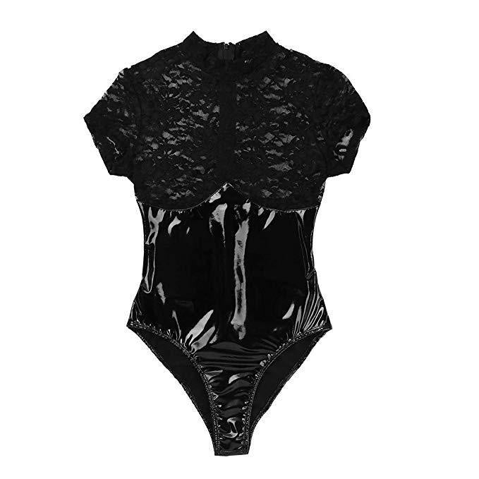 Patent Leather+Lace Bodysuit Lingerie