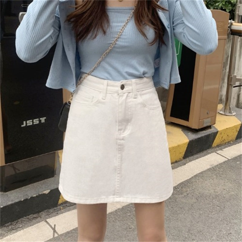 Women's High-waist Denim A-line Wrap Hip Skirt