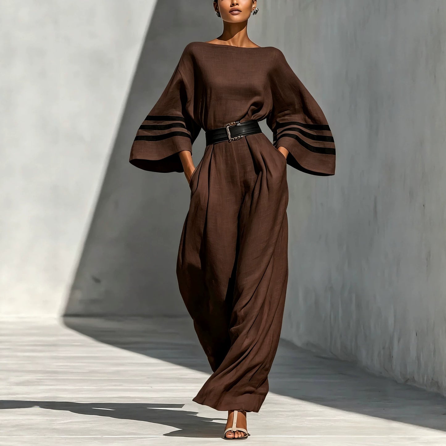 Linen-blend Minimalist Resort-style Wide-leg Jumpsuit