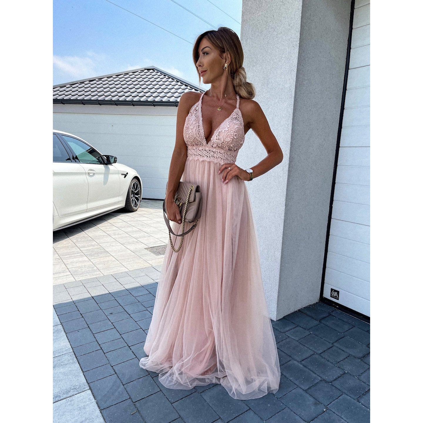 Sleeveless Split Large Swing V-neck Casual Mesh Dress