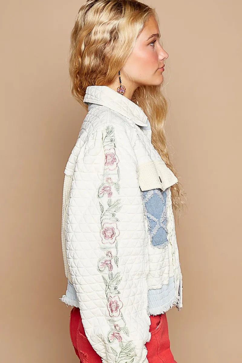 Embroidered-Sleeve Raw-Edge Quilted Jacket - US Only