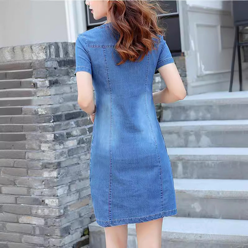 Loose Straight Denim Midi Dress