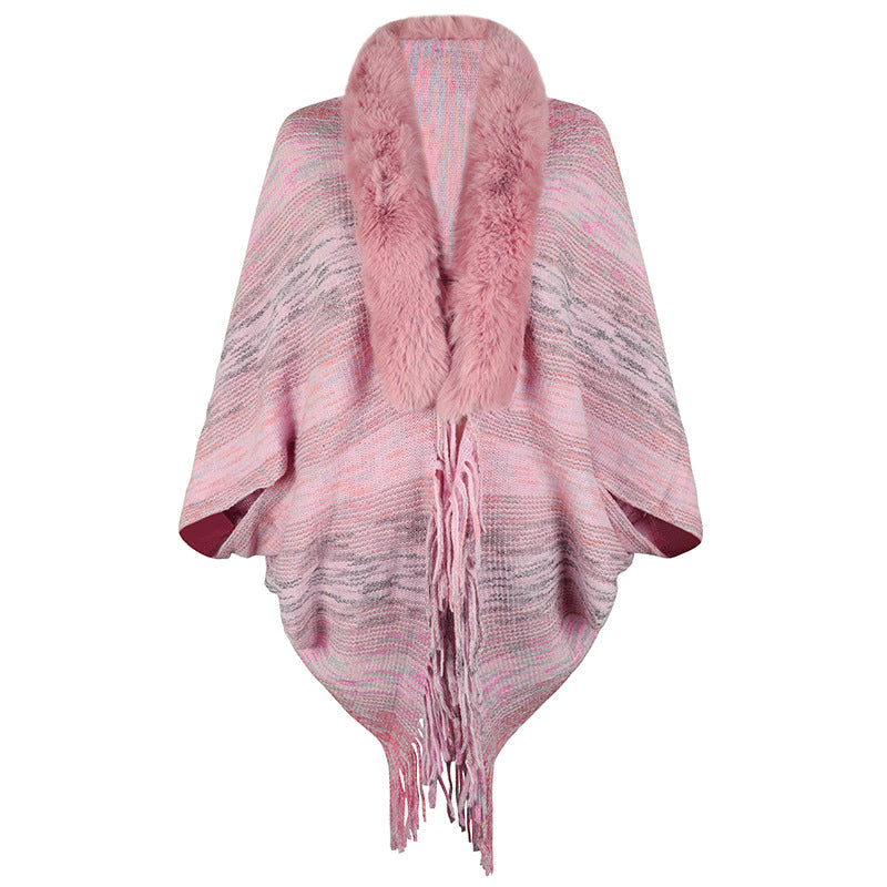 Drizzling Rainbow Striped Women's Tassel Cloak