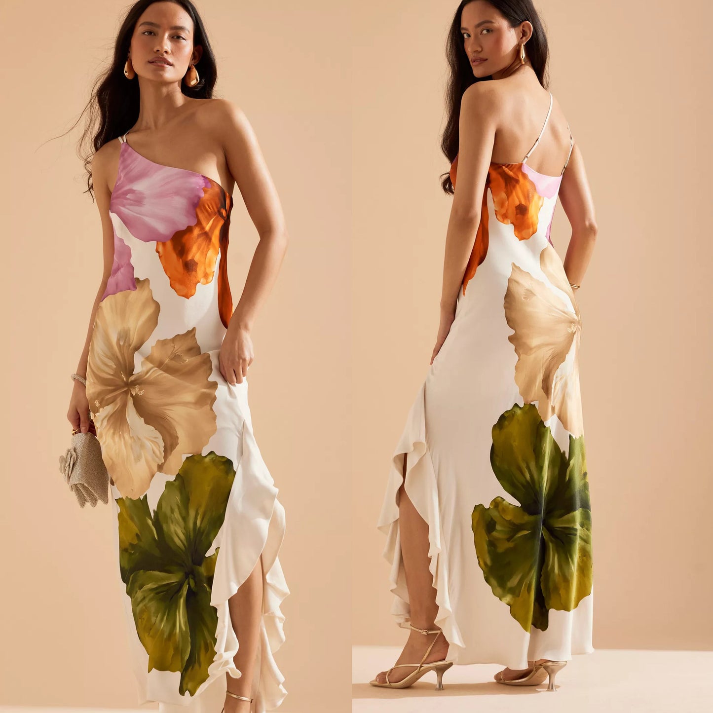 New Oblique-Shoulder Printed Dress