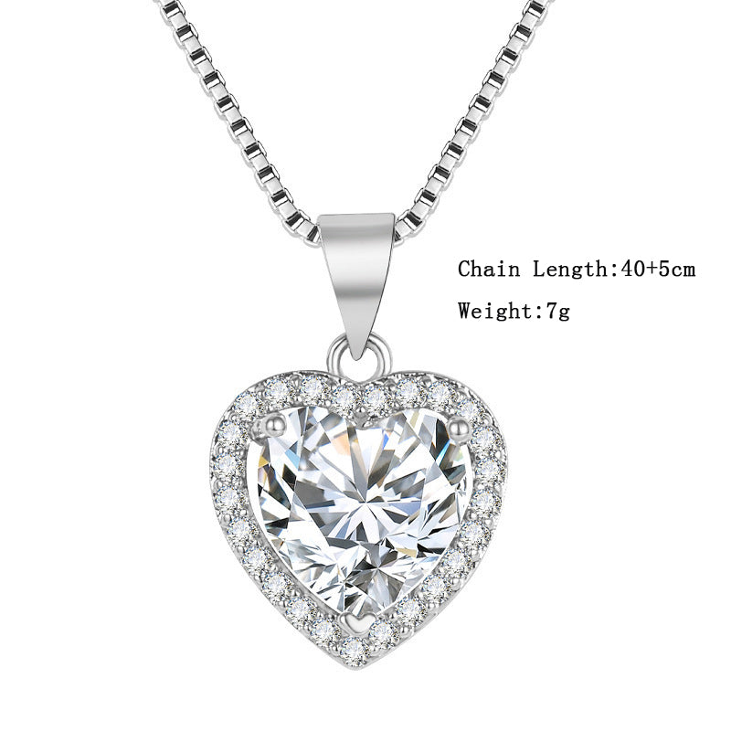 White Diamond Imitation Moissanite Heart Pendant Necklace For Women