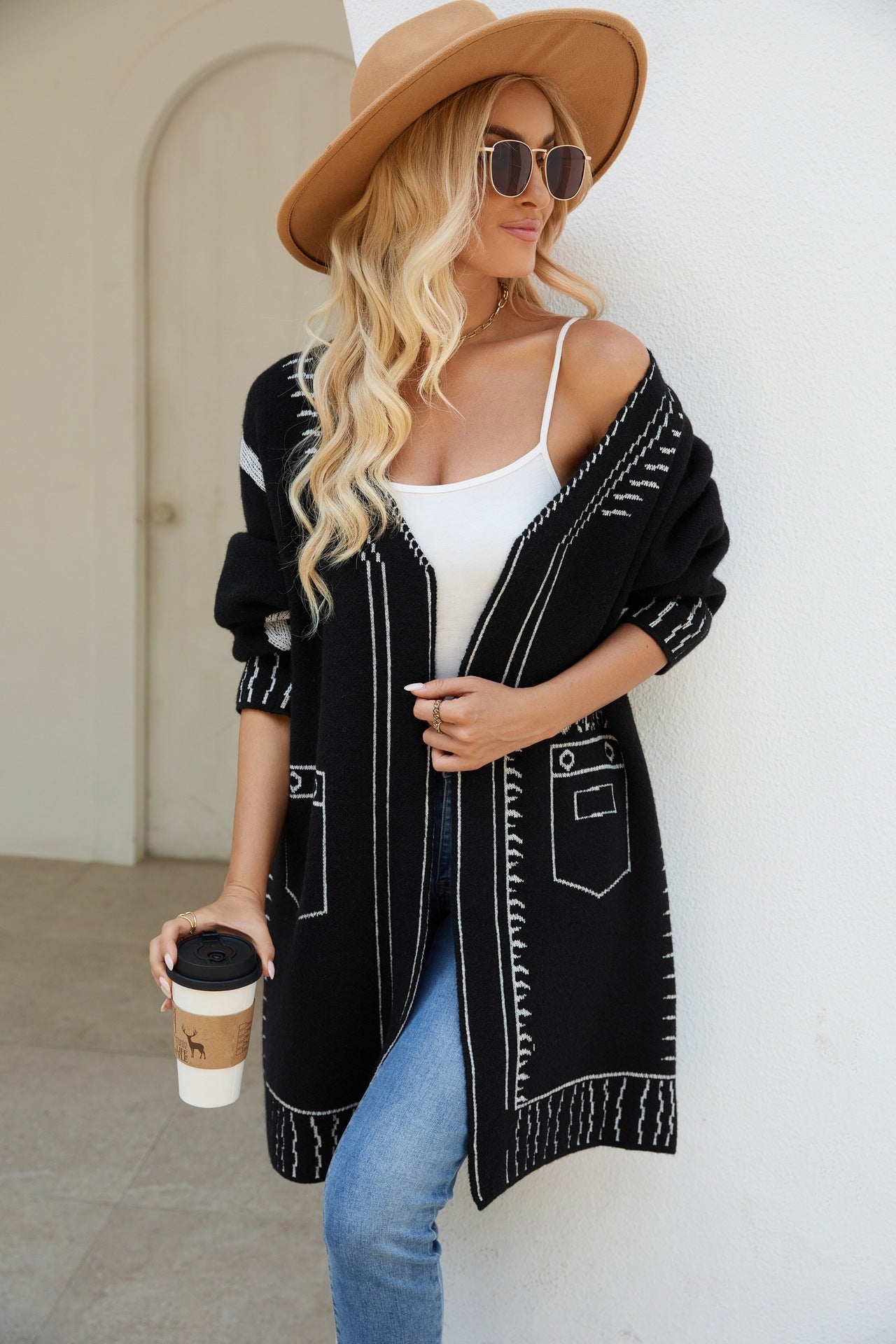 Long Jacquard Lazy Knitting Sweater Coat