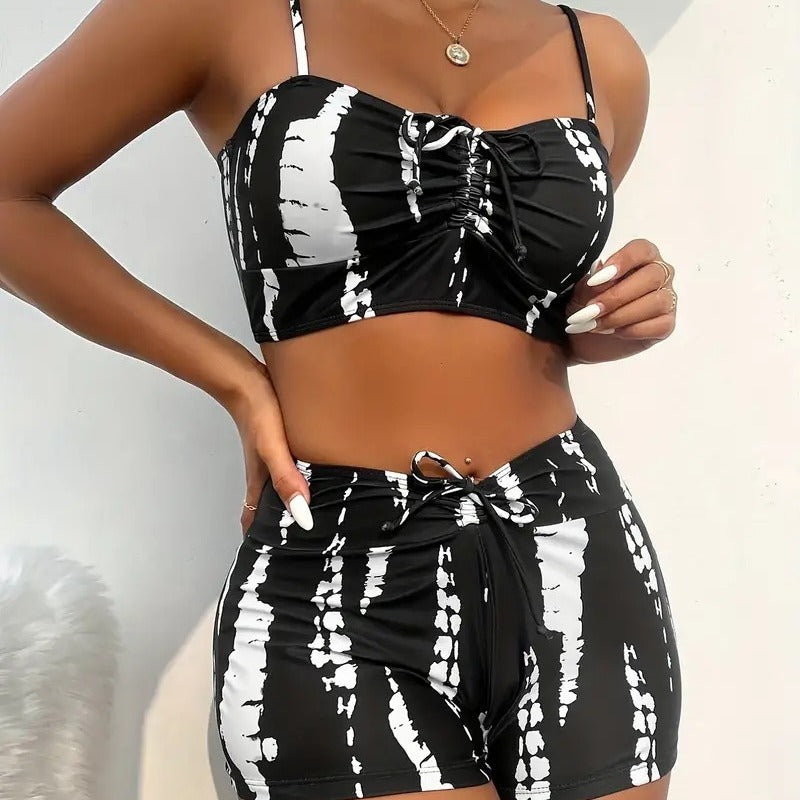 Tight-fitting High-waisted Bikini Two-piece Boxer-style Modest Swimwear
