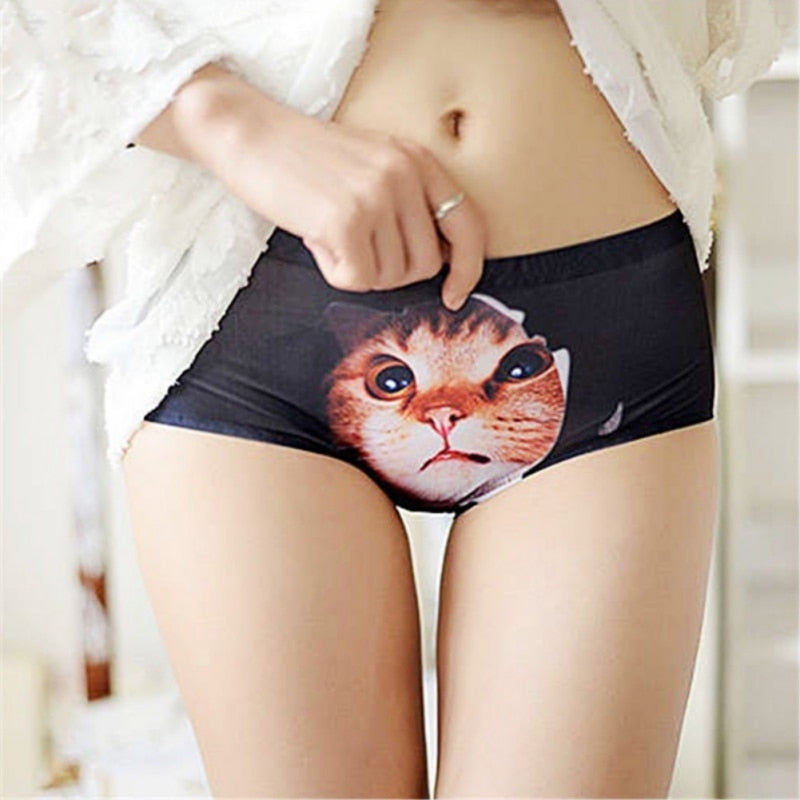 Print Cat Cotton Underwear For Women - 3D