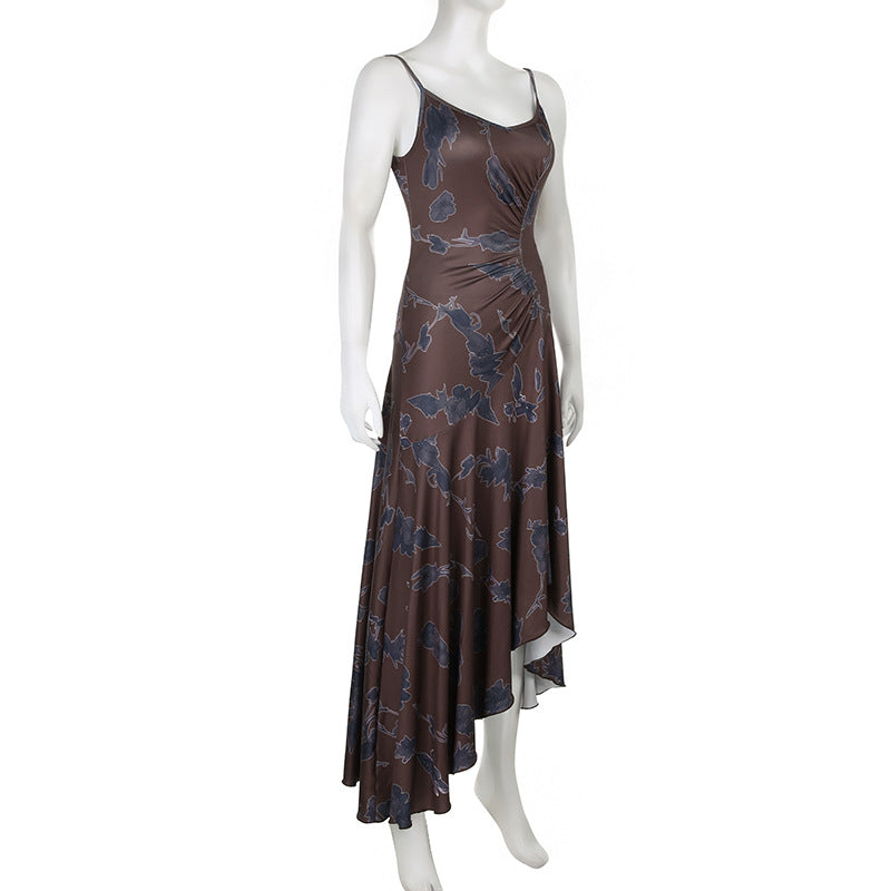 Beauty-Back Pleated High-Waist Sling Dress