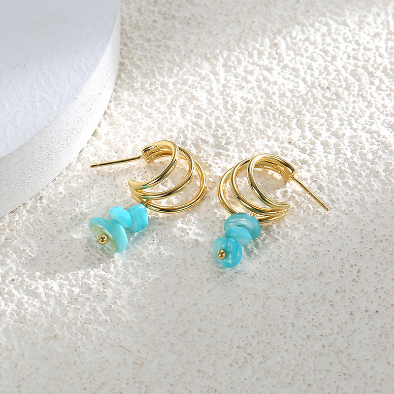 C Shape Hoop Turquoise Earrings For Women