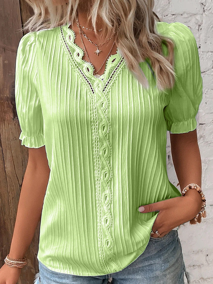 Hollow-Out Short-Sleeve Top For Women