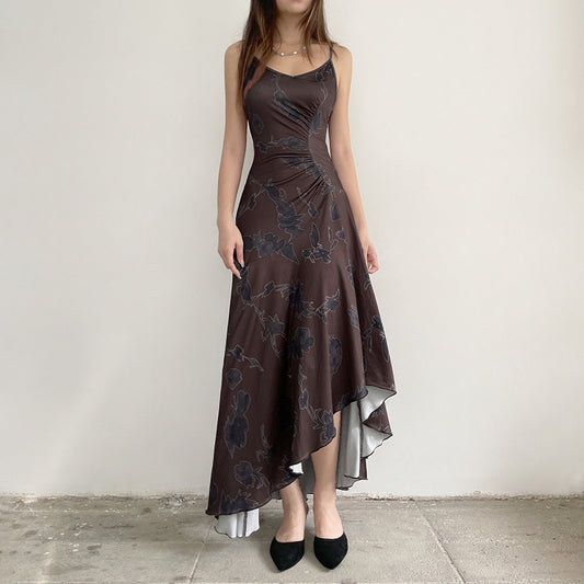 Beauty-Back Pleated High-Waist Sling Dress