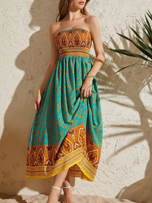 Strapless Printed Off-Shoulder Dress - US Only