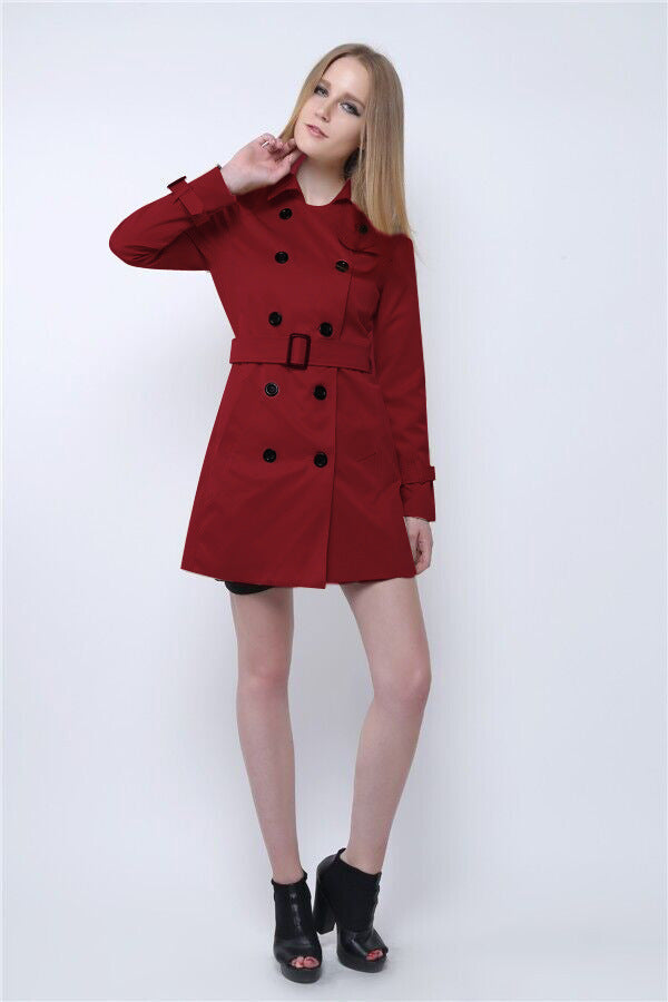 Women's Slim-Fit Elegant Double-Breasted Belt Trench Coat