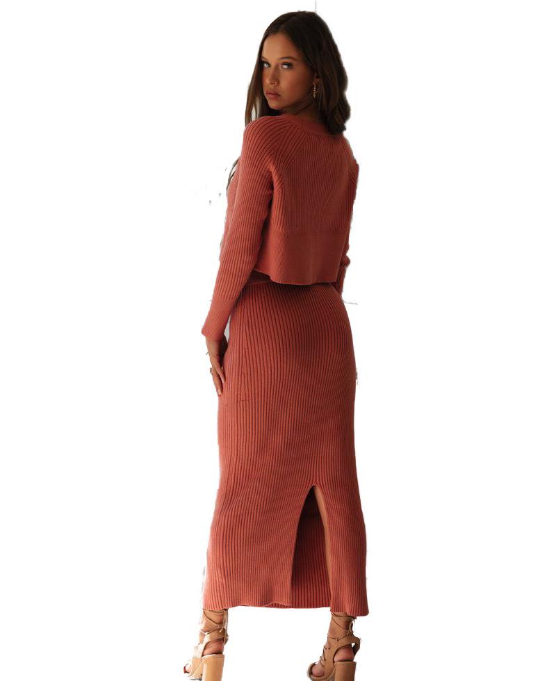 Knitted Split Skirt Suit