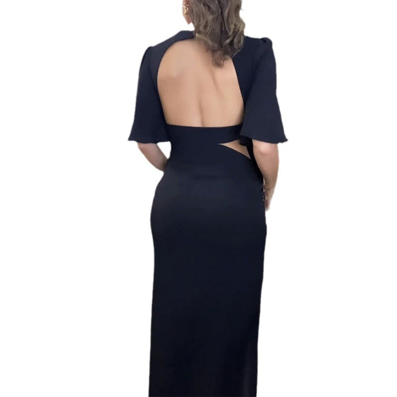 Beautiful Round-Neck Backless Waist-Trimming Dress For Women
