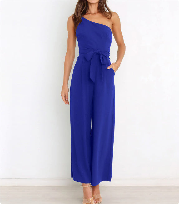 Women's Solid-Colour Lace-Up Jumpsuit