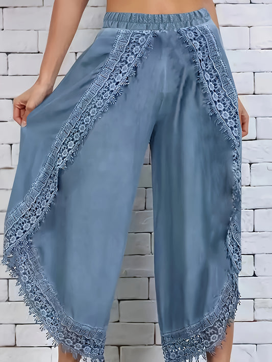 Solid-Colour Contrast Lace Pants