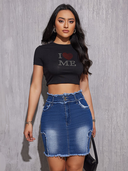 Blue Raw Trim Denim Mini Skirt