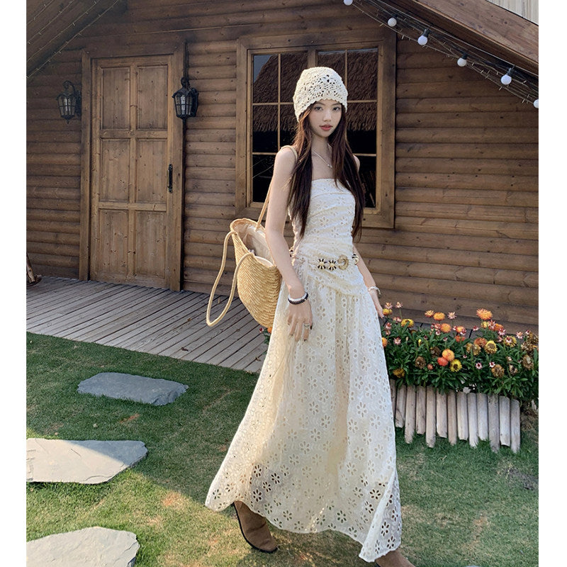Summer Embroidered Dopamine Strapless Bohemian Style Dress For Women