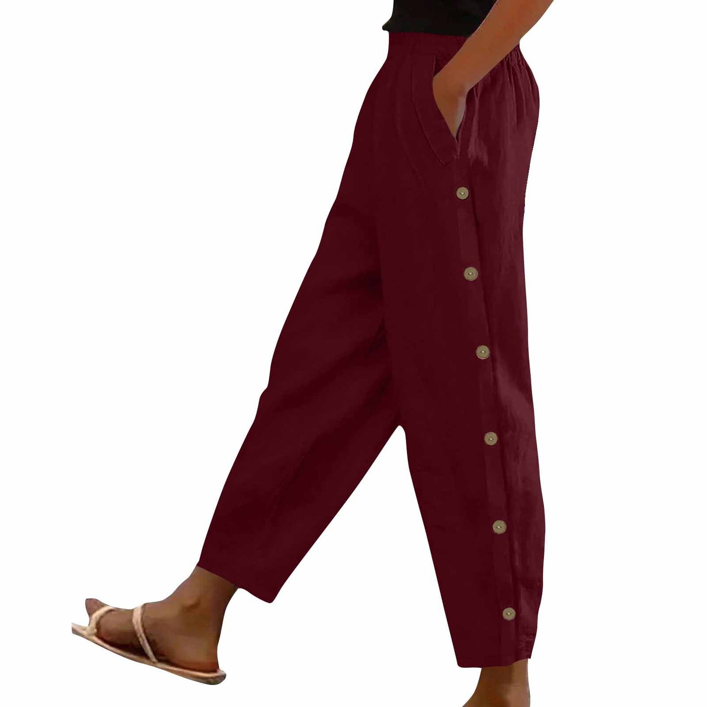 Mid-Rise Cotton-Linen Casual Loose-Fitting Trousers