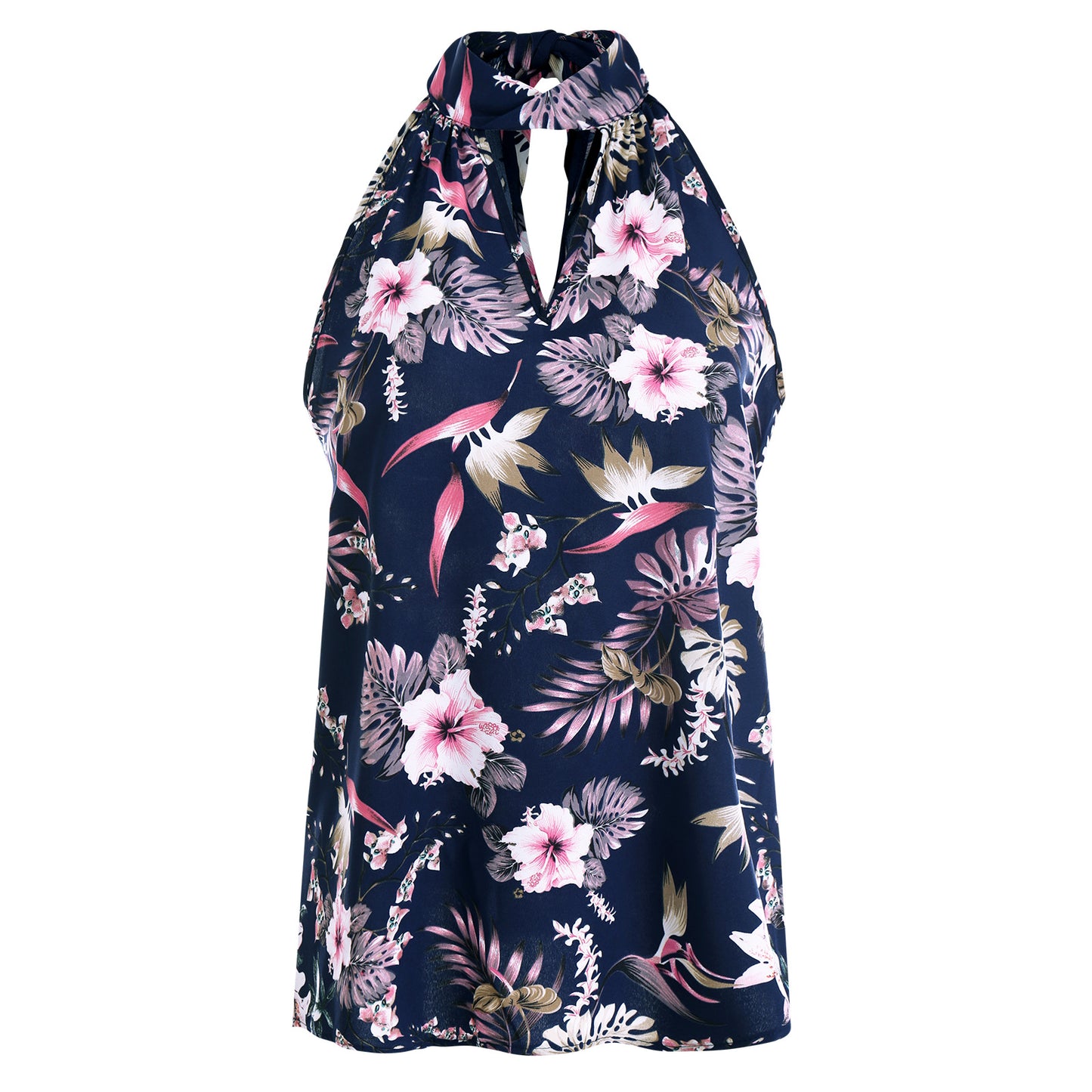 European & American Style Women's Sleeveless Floral Chiffon Top