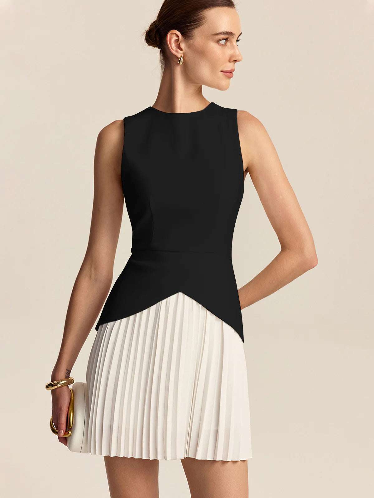 Women's Elegant Waist-Cinching Pleated Dress