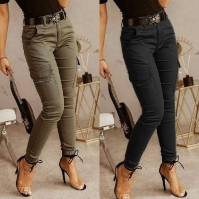 Women's Low-Waist Pockets Long Trousers