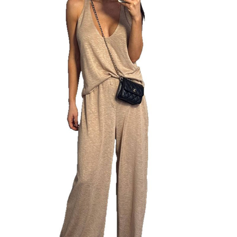 Casual Sleeveless Top & Straight-Leg Pants Outfit