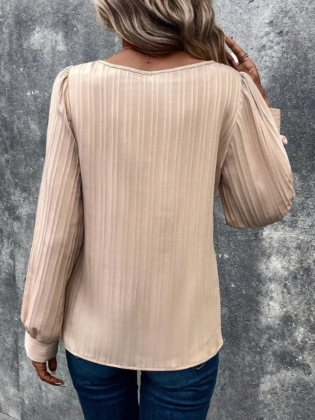 Fastener Decoration Crew-Neck Casual Solid-Colour Long-Sleeve Shirt