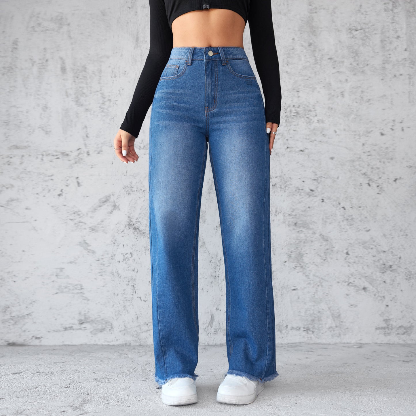 High-Waist Wide-Leg Denim Trousers